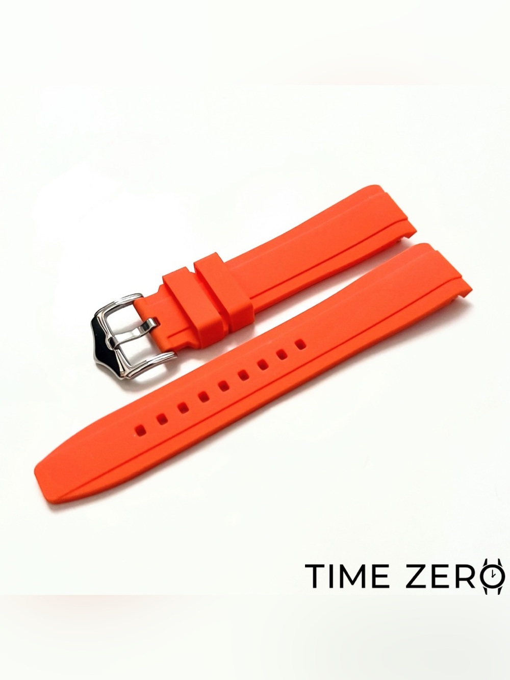 New Orange Curved End Rubber Watch Strap (The Element Collection) by Time Zero